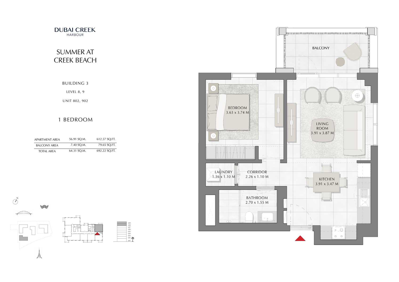 1 Br Building 3 Level-8-9 Unit 802-902, Size 692 Sq Ft